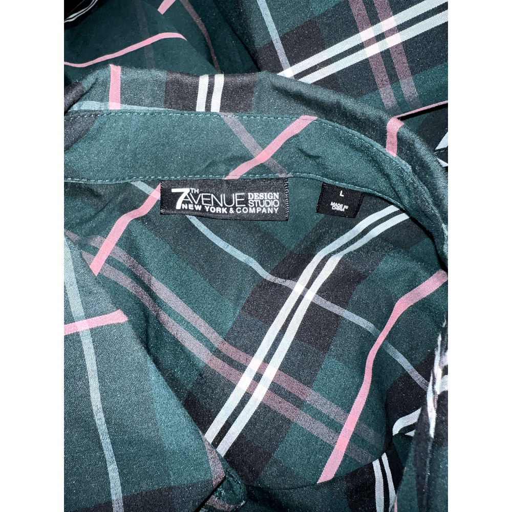 NEW YORK & COMPANY 7th Avenue Design Studio Plaid Button Long Drape Tail Shirt L - Picture 8 of 8